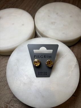 181 Pilgrim Gold and Olive Green Round Stud Earrings